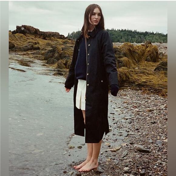 J. Crew Long Barn Jacket in Waxed Cotton Twill Solid Black Size Small NWT - Picture 4 of 14